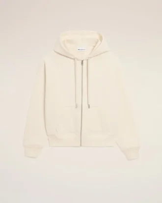 Sudadera con capucha y cremallera Ami de Coeur en algodón blanco con relieve