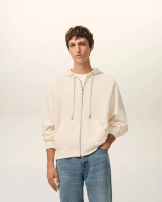 Sudadera con capucha y cremallera Ami de Coeur en algodón blanco con relieve