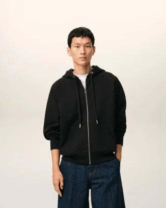 Sudadera con capucha y cremallera Ami de Coeur en algodón negro con relieve