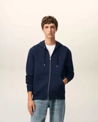 Sudadera con capucha y cremallera Red Ami de Coeur de algodón azul y rojo
