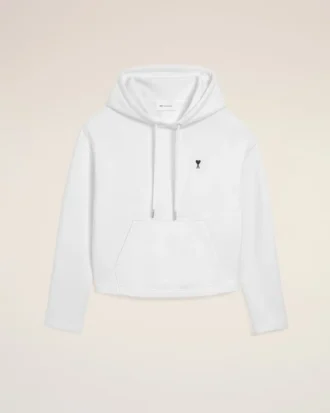 Sudadera corta con capucha Ami de Coeur de algodón blanco