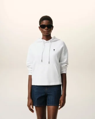 Sudadera corta con capucha Ami de Coeur de algodón blanco