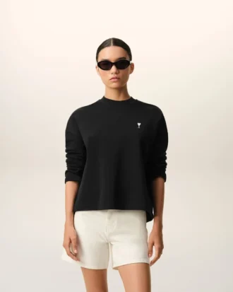 Sudadera corta de algodón negro Ami de Coeur
