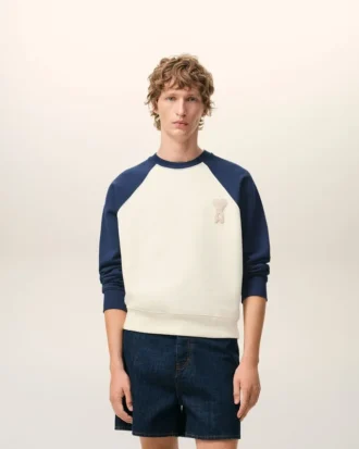 Sudadera de punto de algodón blanca y azul Ami de Coeur