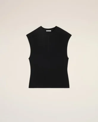 Top ajustado sin mangas de jersey negro