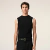 Top ajustado sin mangas de jersey negro Top ajustado sin mangas de jersey negro