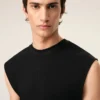 Top ajustado sin mangas de jersey negro Top ajustado sin mangas de jersey negro