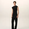 Top ajustado sin mangas de jersey negro Top ajustado sin mangas de jersey negro