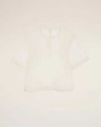 Top de seda blanco de manga corta transparente con top interior