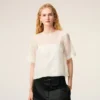 Top de seda blanco de manga corta transparente con top interior
