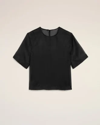 Top negro de seda de manga corta transparente con top interior Top negro de seda de manga corta transparente con top interior