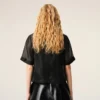 Top negro de seda de manga corta transparente con top interior Top negro de seda de manga corta transparente con top interior