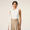 Top sin mangas con cuello lavallière de jersey blanco Top sin mangas con cuello lavallière de jersey blanco