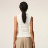 Top sin mangas con cuello lavallière de jersey blanco Top sin mangas con cuello lavallière de jersey blanco
