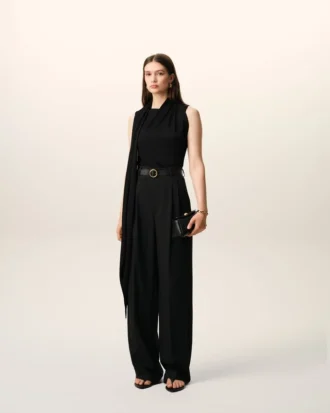 Top sin mangas Lavalliere de jersey negro