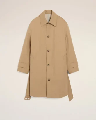 Trench de sarga de algodón repelente al agua en color beige con cinturón