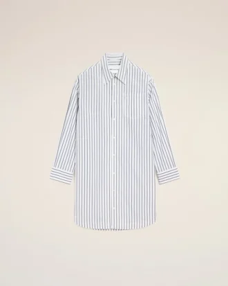 Vestido camisero ancho Ami de Coeur de algodón a rayas blancas