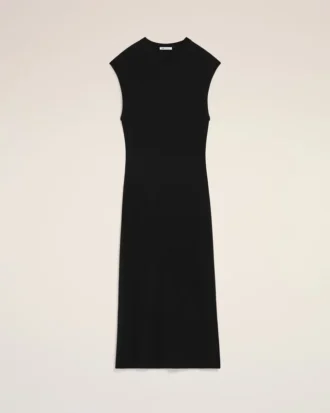 Vestido largo ajustado sin mangas de jersey negro