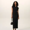 Vestido largo ajustado sin mangas de jersey negro