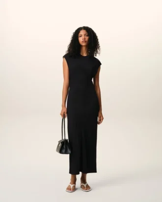 Vestido largo ajustado sin mangas de jersey negro