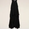Vestido largo negro de mezcla de seda con volantes Vestido largo negro de mezcla de seda con volantes