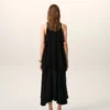 Vestido largo negro de mezcla de seda con volantes Vestido largo negro de mezcla de seda con volantes