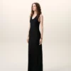 Vestido largo sin mangas de satén negro Vestido largo sin mangas de satén negro