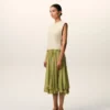 Vestido midi bicolor en lana virgen, blanco y verde Vestido midi bicolor en lana virgen, blanco y verde