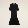 Vestido mini con godets de punto negro