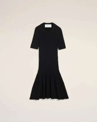 Vestido mini con godets de punto negro