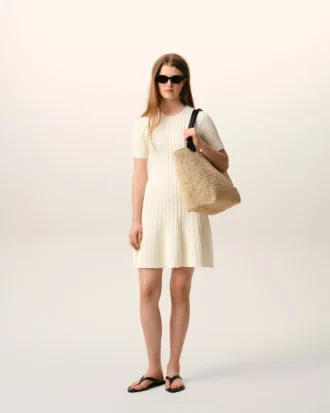 Vestido mini Godet de punto blanco