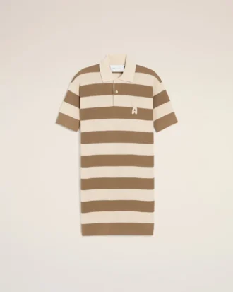 Vestido polo de algodón blanco y marrón Parche «Ami de Coeur Polo»