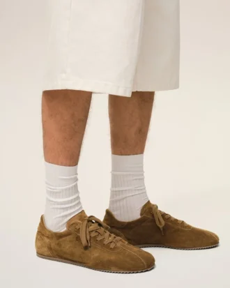 Zapatillas deportivas blandas de piel de vaca marrón